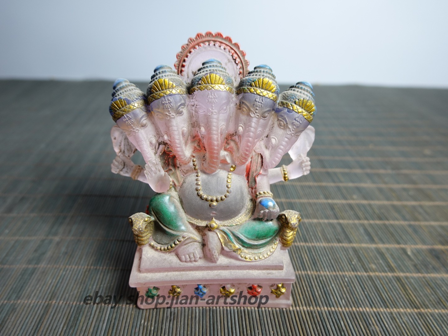 4.3″ Collect China Coloured Glaze Painted Buddhism Panchamukha Ganesha Statue