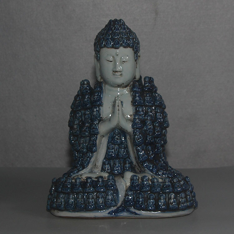 10.6″ China Jingdezhen Blue and White Porcelain 10000 Sitting Buddha Statues