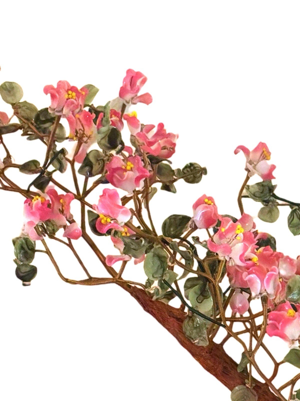 Vintage Chinese Jade Quartz Stone Glass Flower Bonsai Tree 16” x 28”