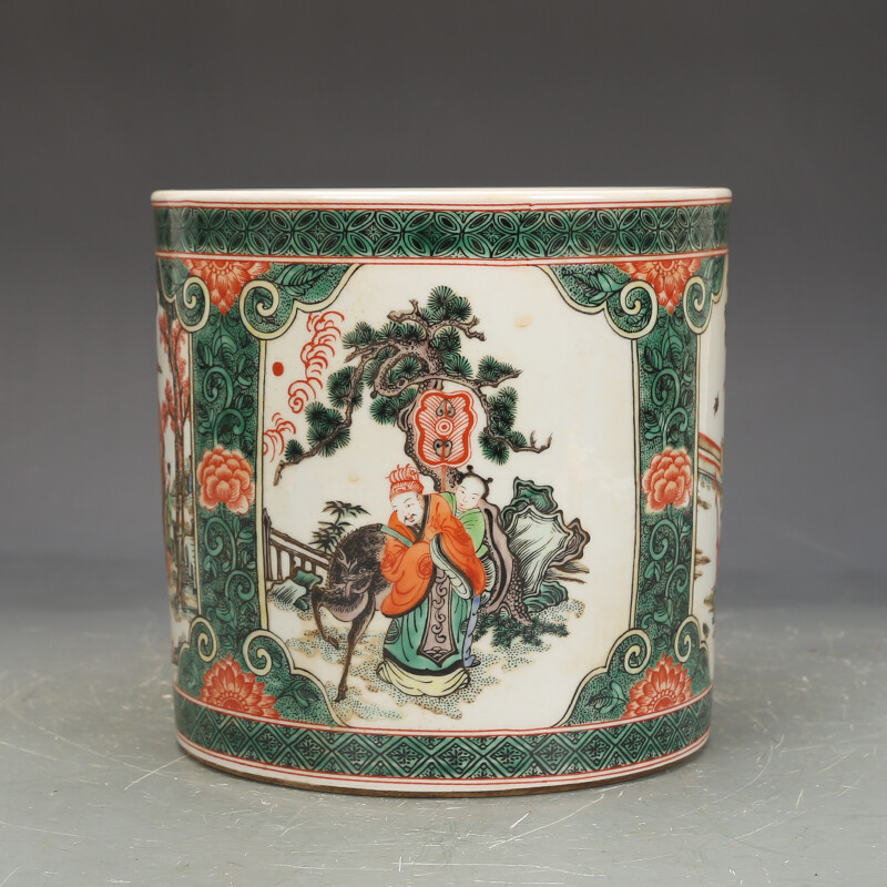 7.1″ Chinese Qing Porcelain Colorful Character Stories Pattern Brush Pot