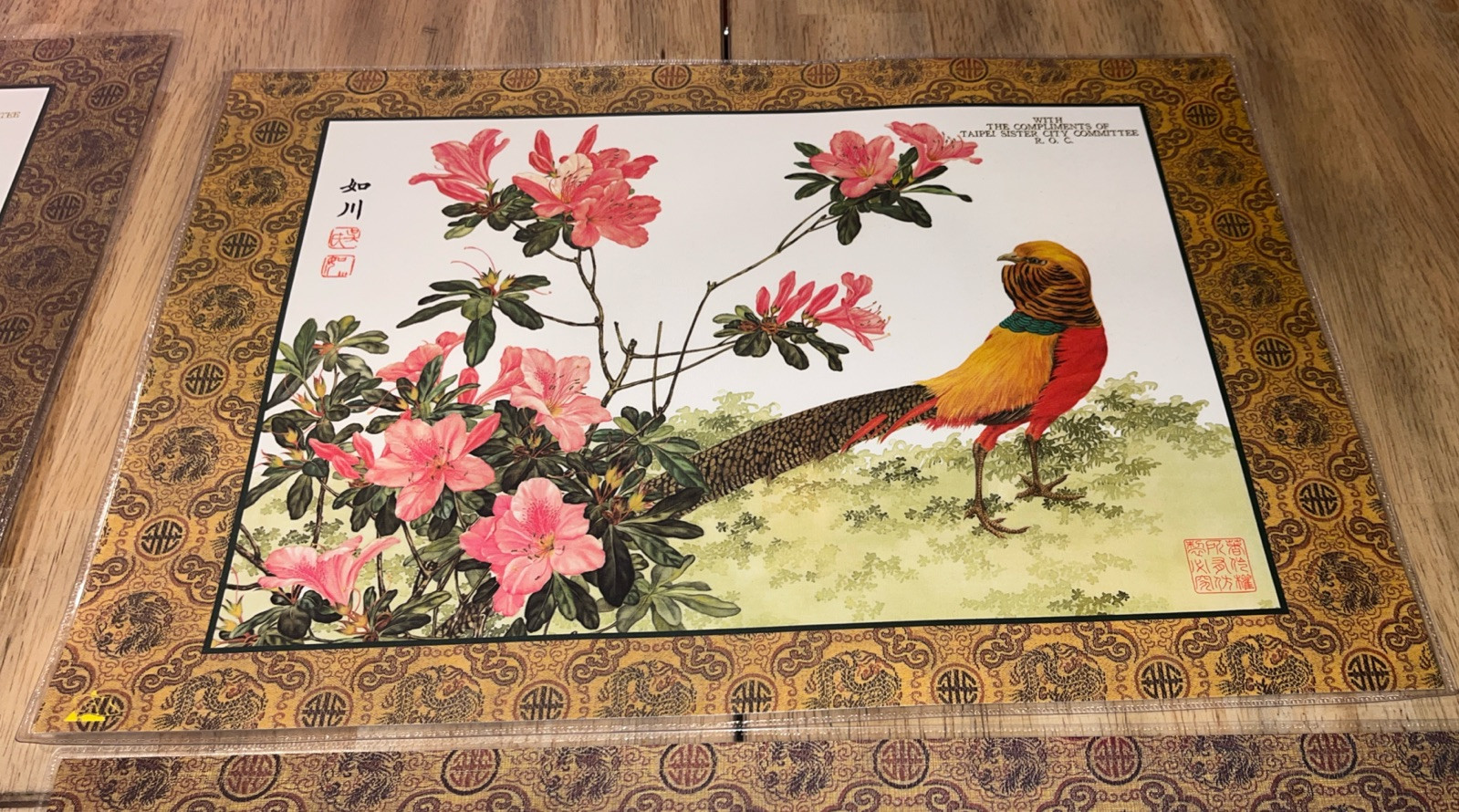H136~ Chinese Silk Placemats Hand Painted Watercolors Double Sided Laminate