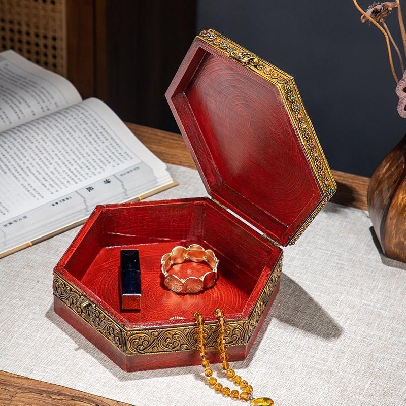 Vintage Monkey Wood Jewelry Box, Cloisonne Inlay, 14.5×7.5cm, Lockable