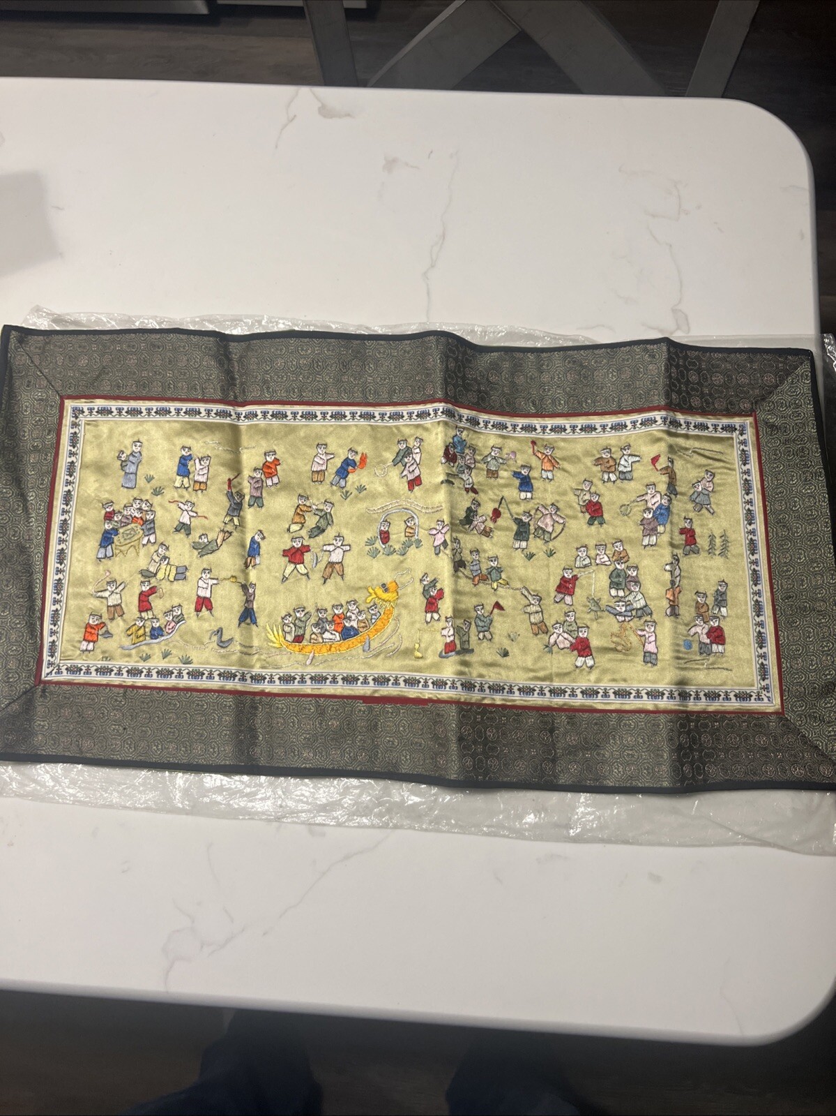 Vintage Republic of China Children Dragon Flag Embroidery Tapestry Silk 12 x 24