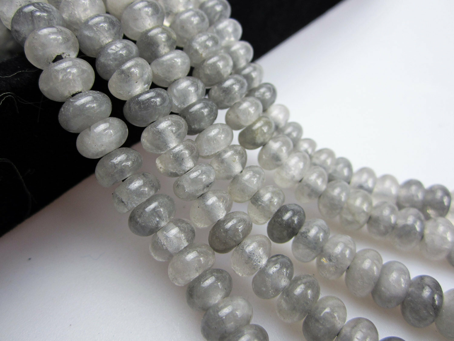 2.0mm Hole Cloudy Gray Quartz Smooth Rondelle Beads 5x8mm 6x10mm 8″ Strand