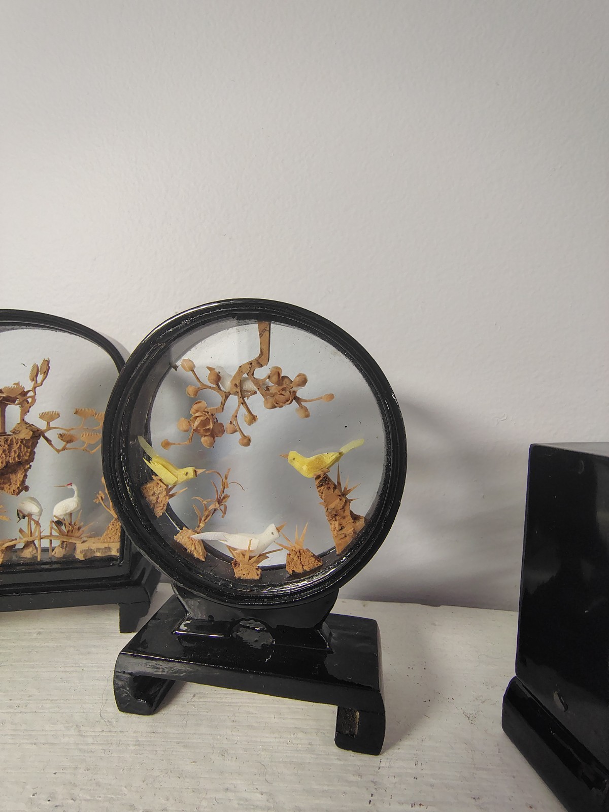 6 Vintage Chinese Cork Carving Art Dioramas 3.75″ H