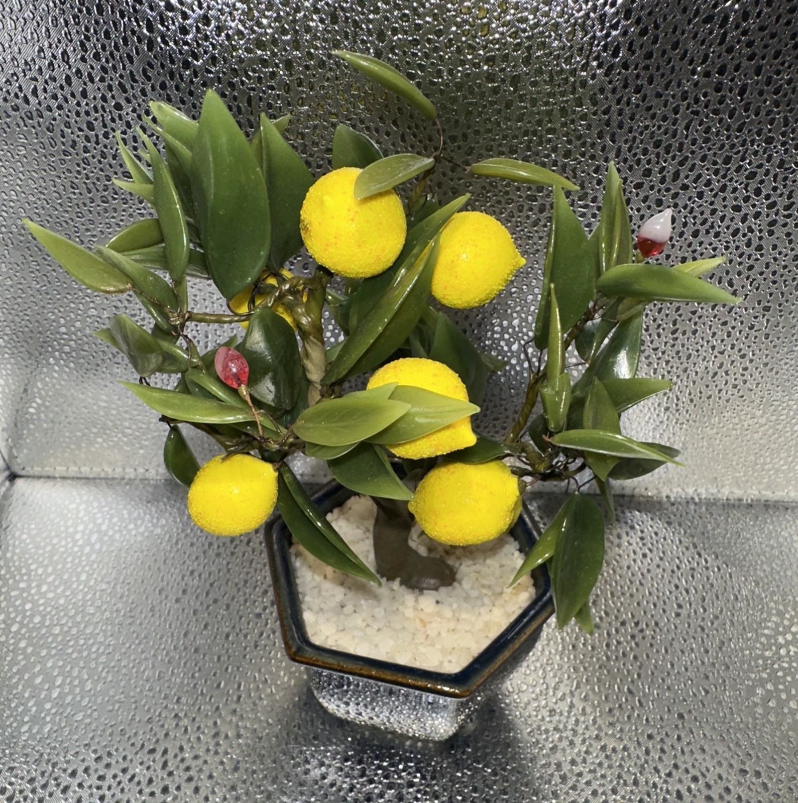 Vintage Asian Jade Glass Lemon Bonsai Small Tree 7.5”