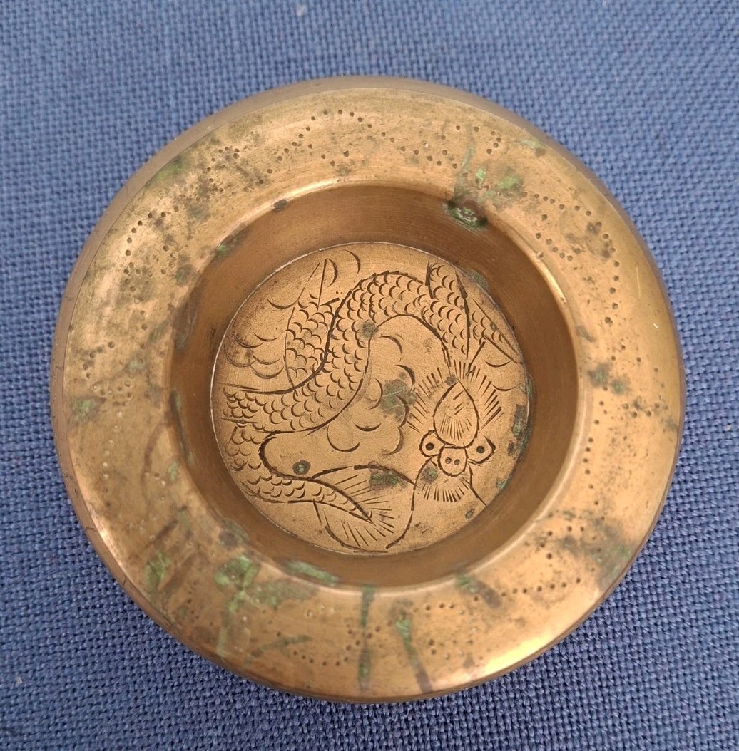 5 Pc Brass Nesting Ashtray Set❤ Chinese ❤ Dragon/Flower
