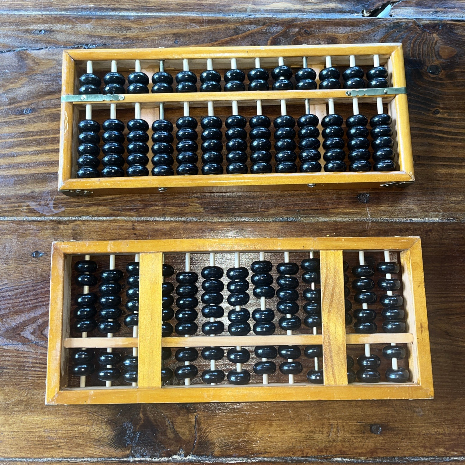 Chinese Abacus 13 Rods 91 Beads Brown Wood Black beads set of 2
