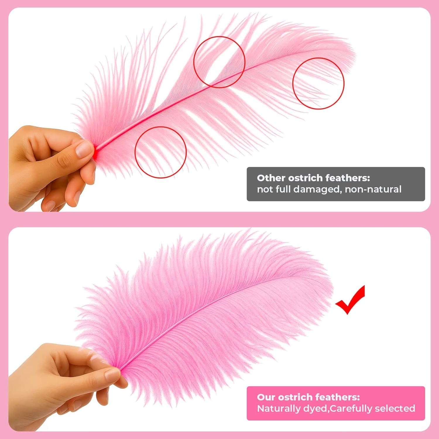 Cruelty-Free Pink Ostrich Feathers Plumes 6-8” Bulk for Creative Projects