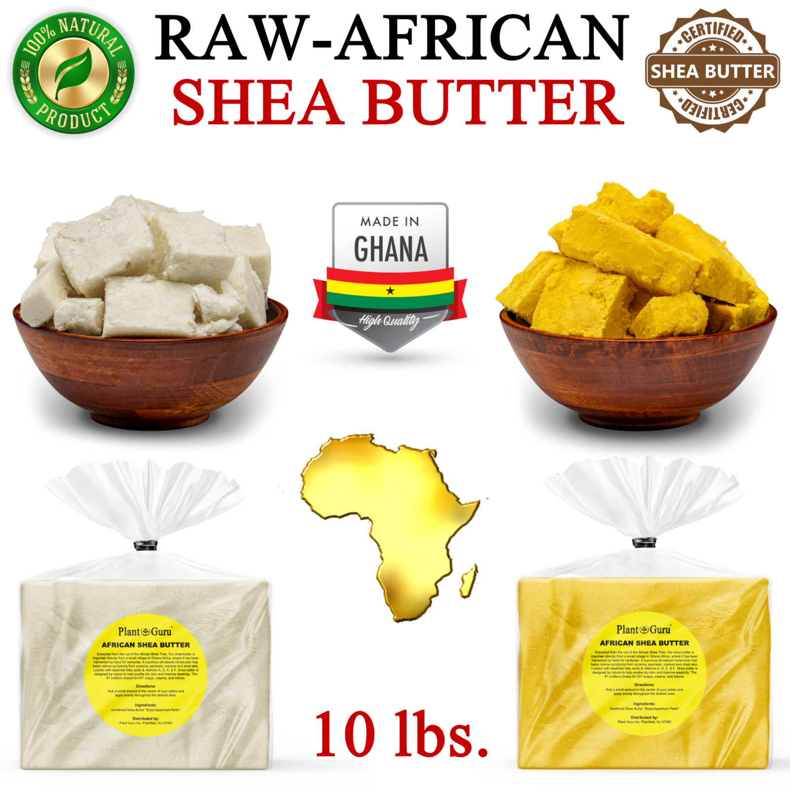 Raw African Shea Butter 10 lbs. Bulk Wholesale 100% Pure Organic Unrefined