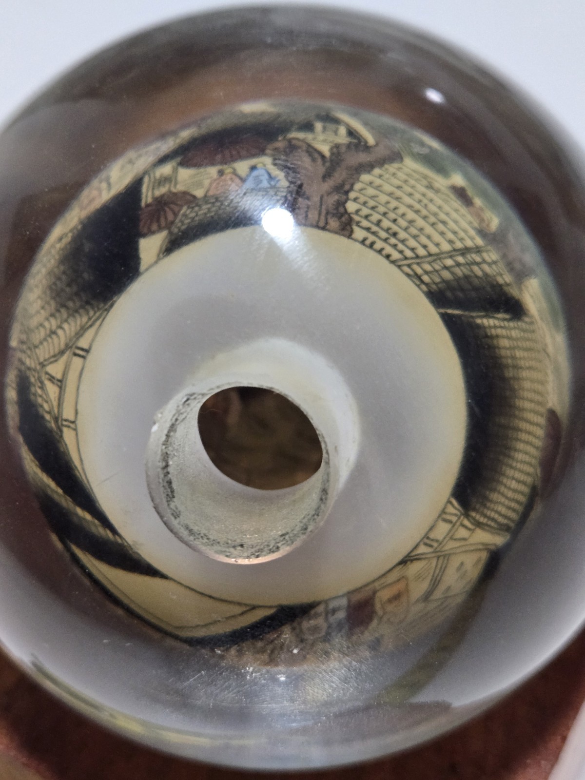 Vtg Chinese Reverse Paint Globe Orb Sphere With Wooded Base 4″ Round Rare!