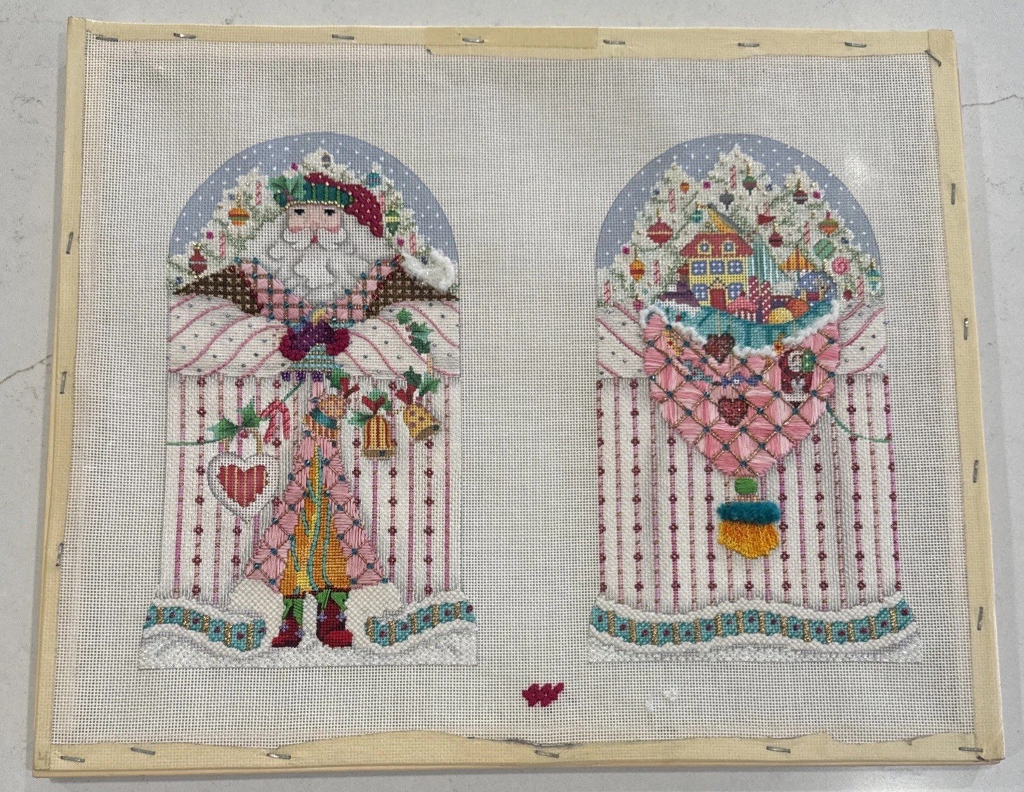 Melissa Shirley Peppermint Stick Santa Needlepoint Canvas 2 Sided Stitch Guide *