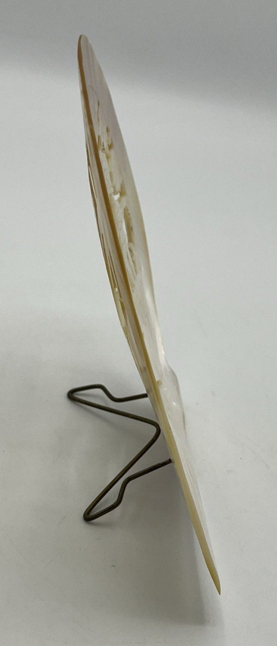 Carved Mother of Pearl Shell Asian Scene with Stand 6″ Tall