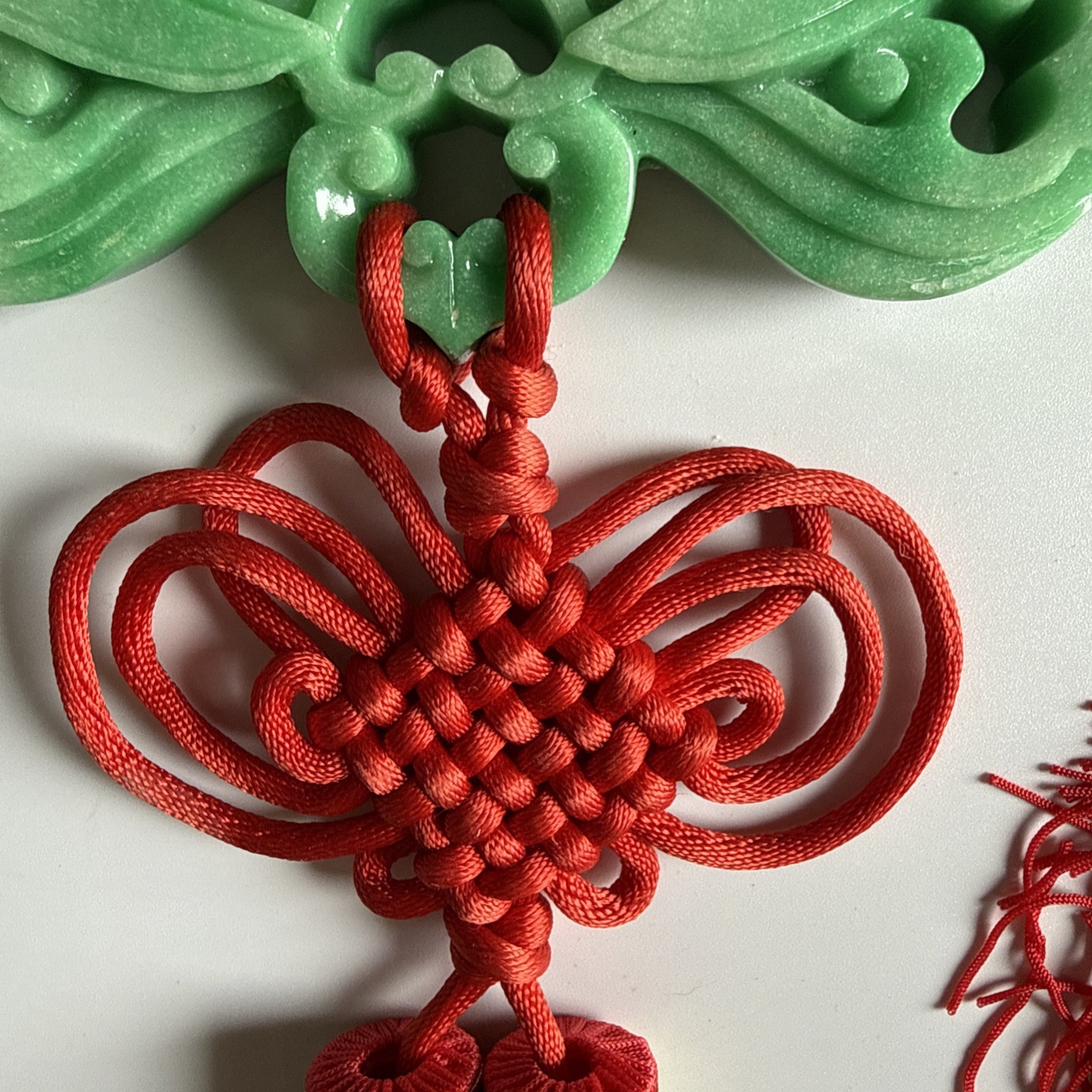 Chinese-Style Koi Fish Wall Decor Asian Lucky Fish Faux Green Jade Red Tassels