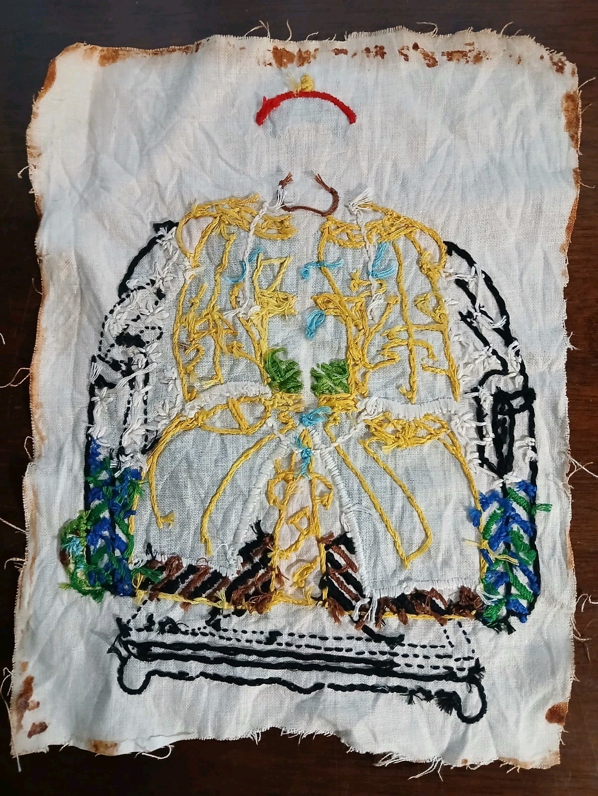 ANTIQUE QING DYNASTY CHINESE IMPERIAL EMBROIDERED FOLK TEXTILE PANEL 14 X 10