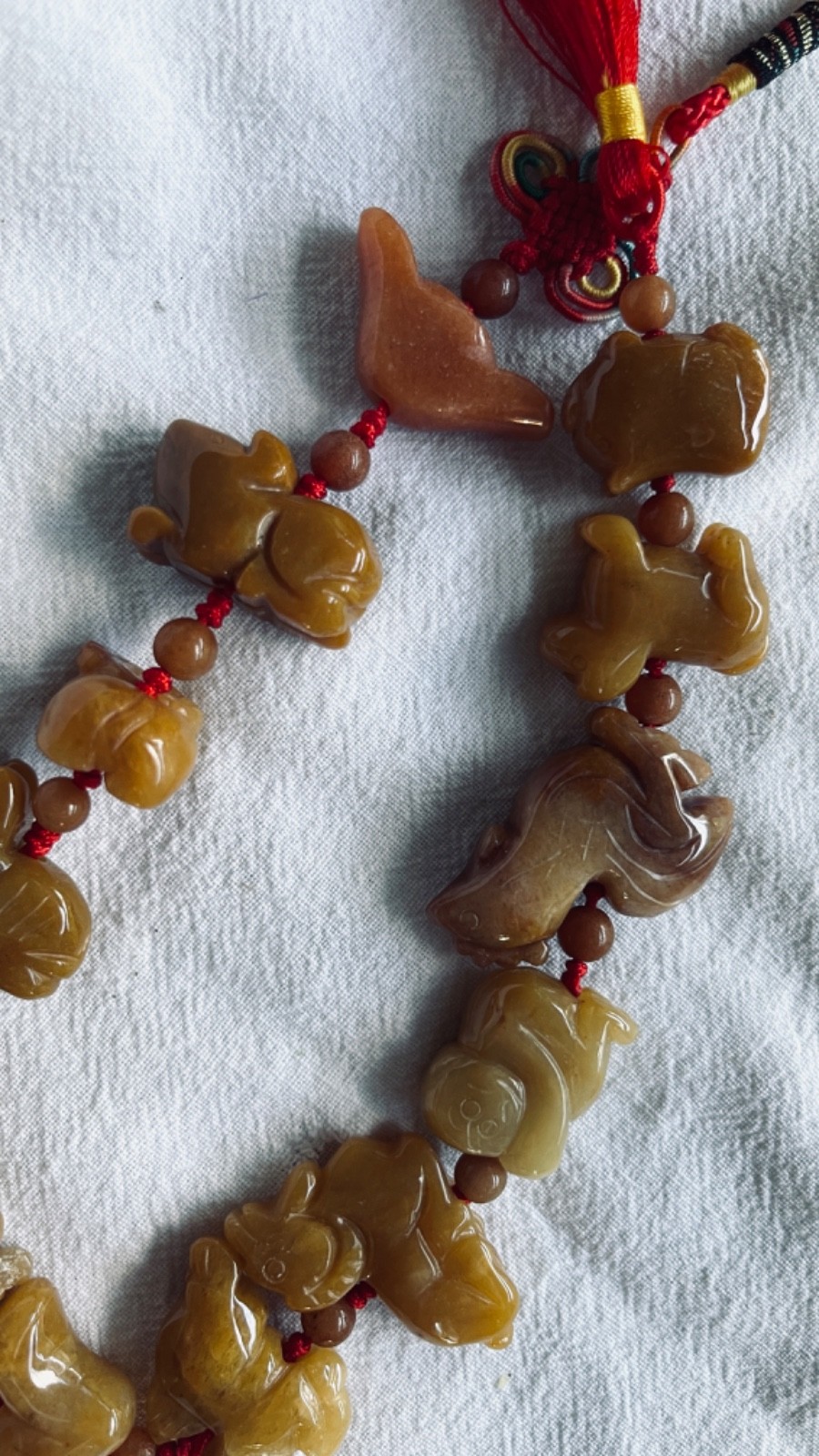 Vintage Chinese Zodiac Jasper Hanging Tassel: 19″ Long