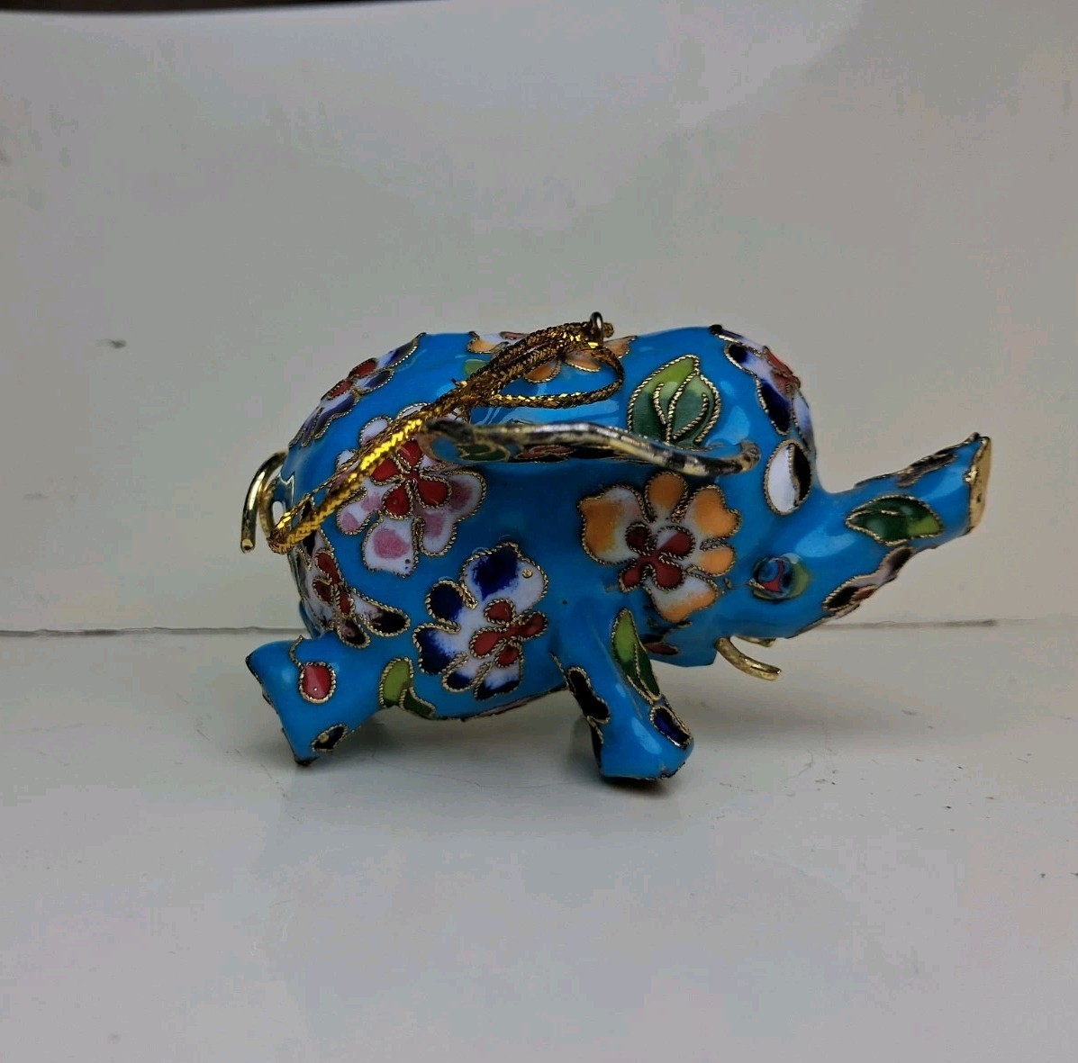 Multicolored, Base Blue floral Chinese cloisonné elephant ornament