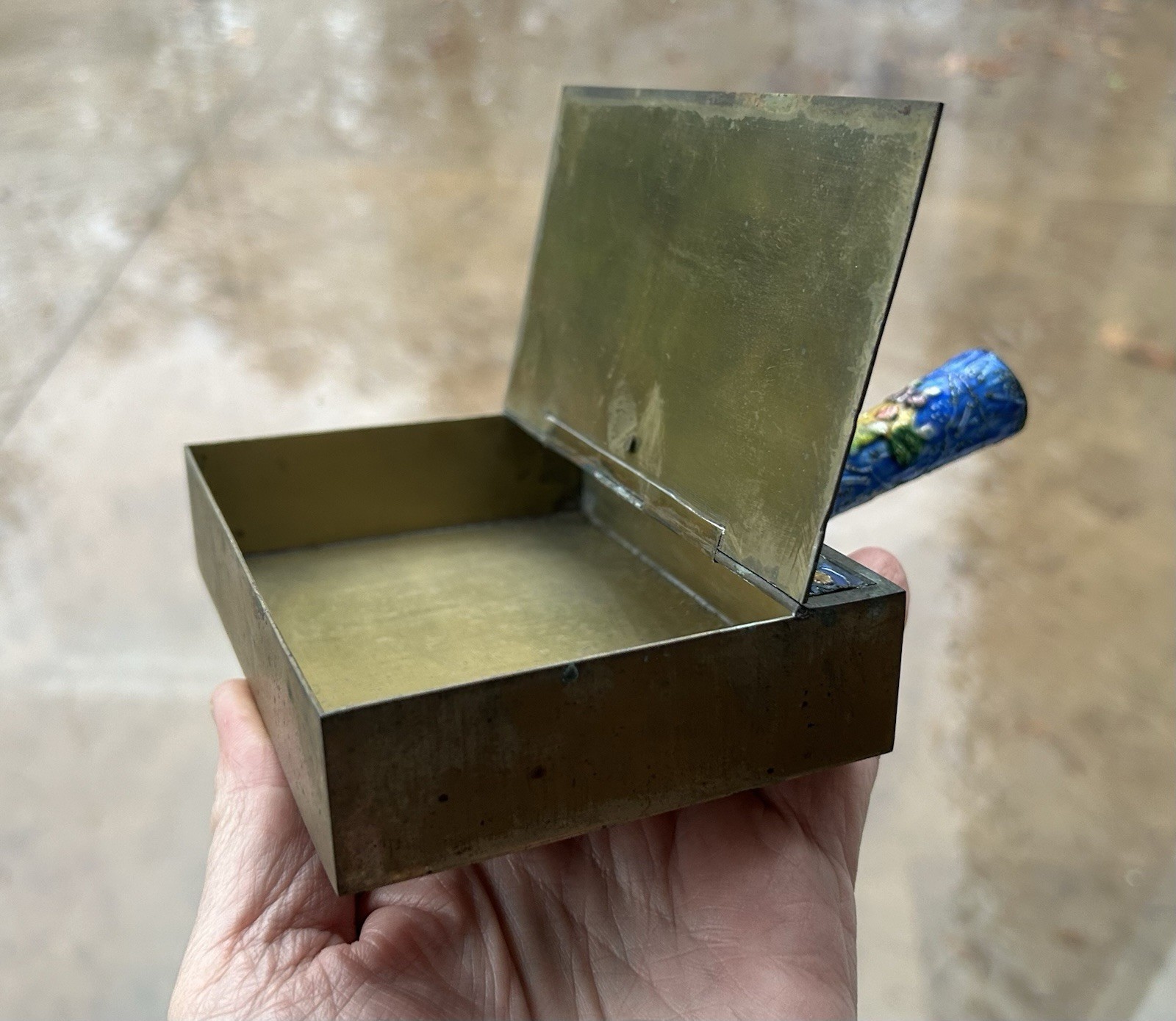 Antique Chinese Enameled Brass Silent Butler, Ashtray, Crumb Catcher sgn China