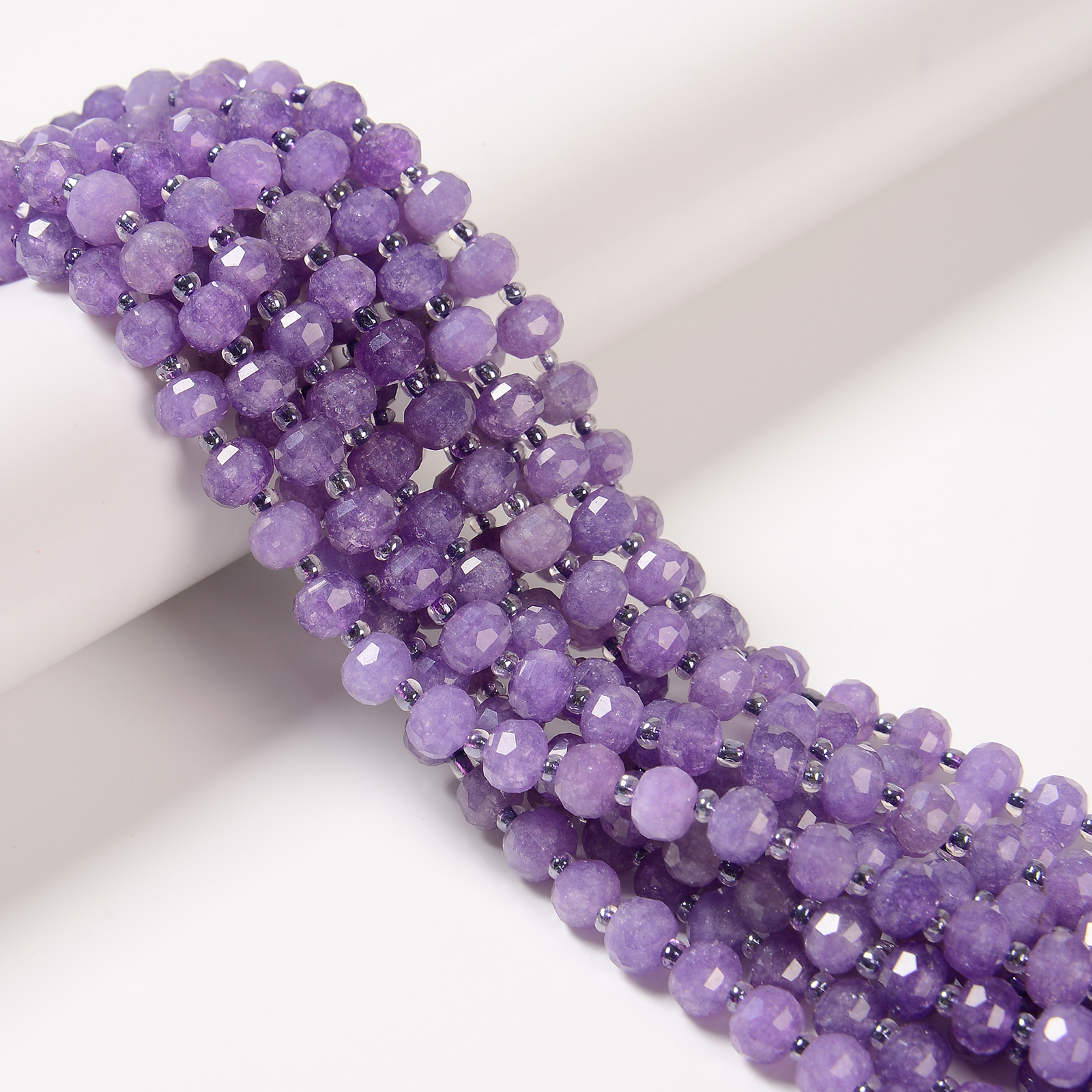 Purple Lepidolite Color Dyed Jade Faceted Rondelle Beads Size 6x8mm 15.5”Strand