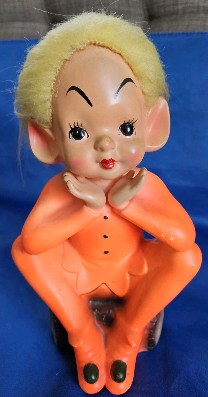 Vintage 1960s Ceramic Chinese Style Pixie Fairy Figurine 9in Tall