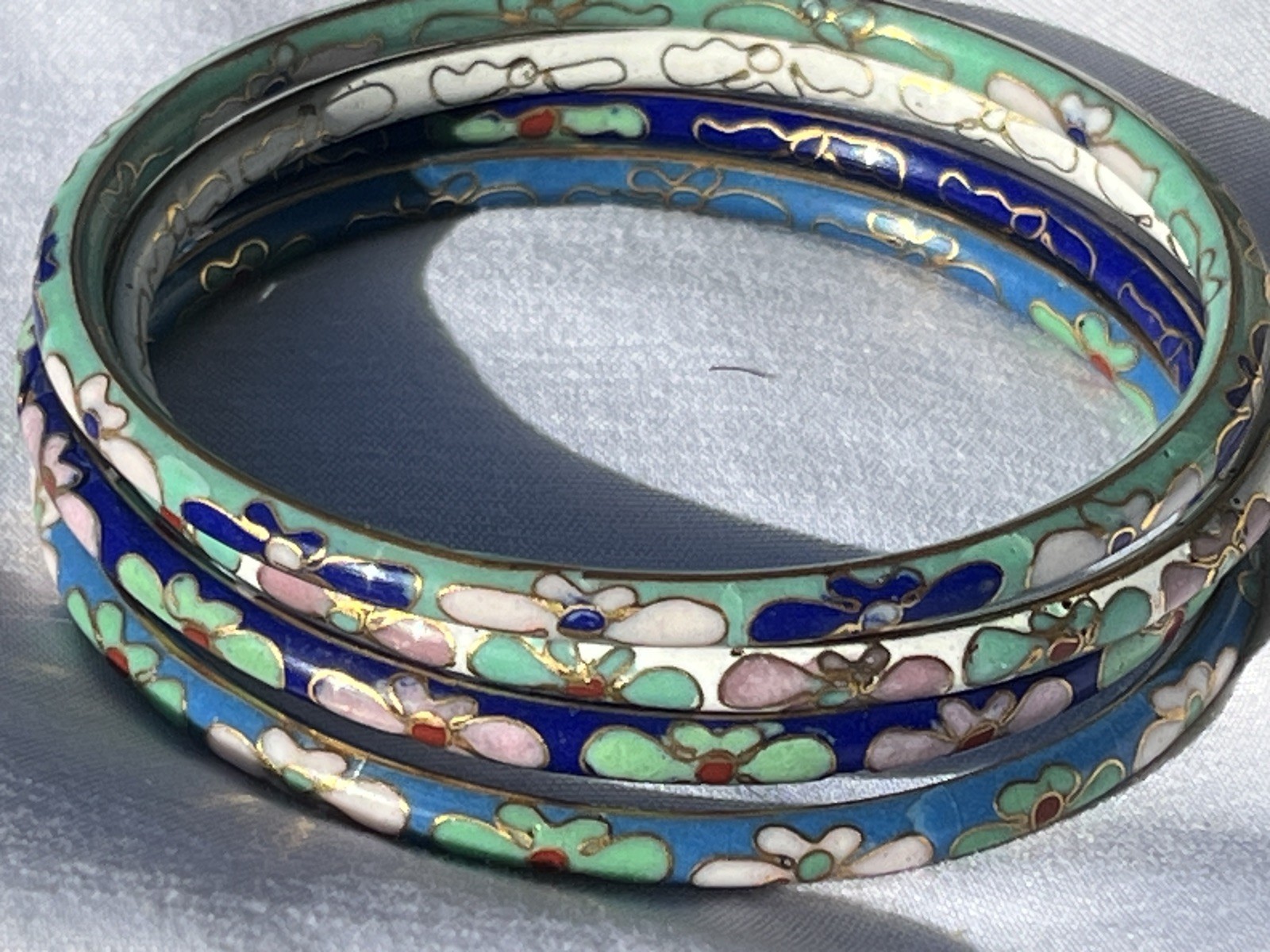 (9) Vintage c. 1987 Chinese Cloisonné Bangle Bracelets Floral Multicolor