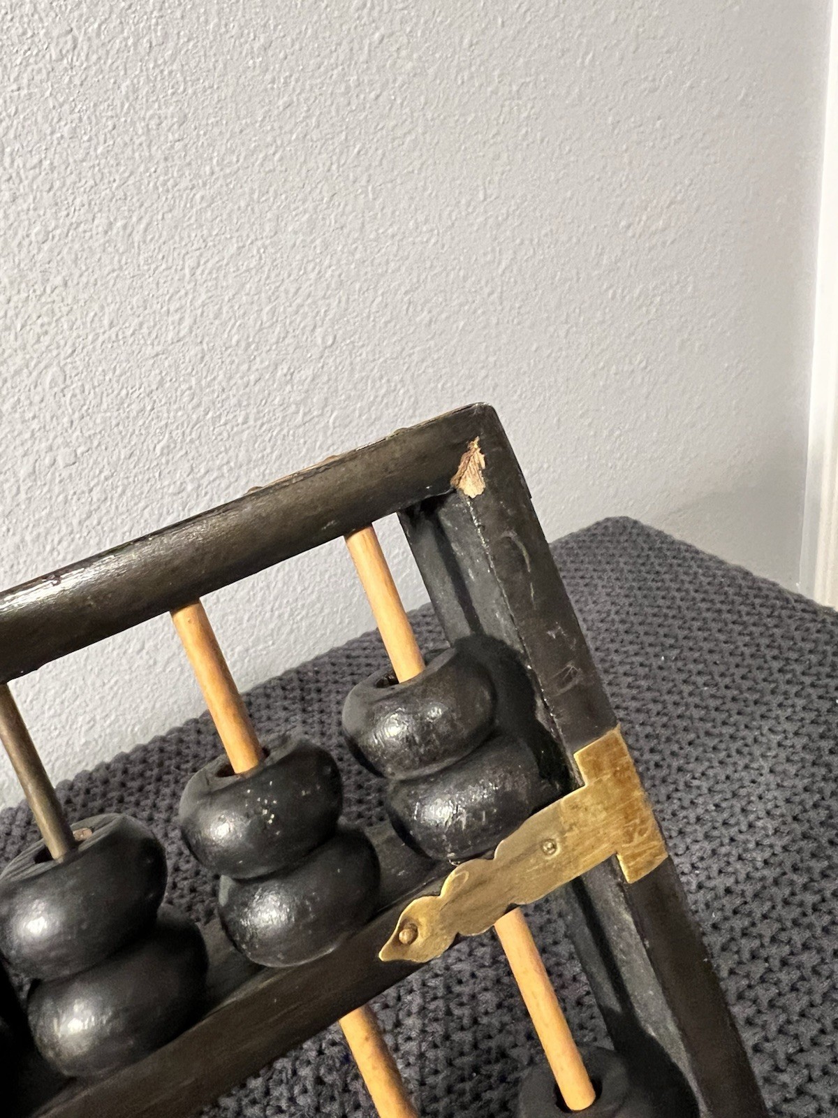 Lotus Flower Brand Abacus Black Painted Wood Brass Accents Has Wear Vintage
