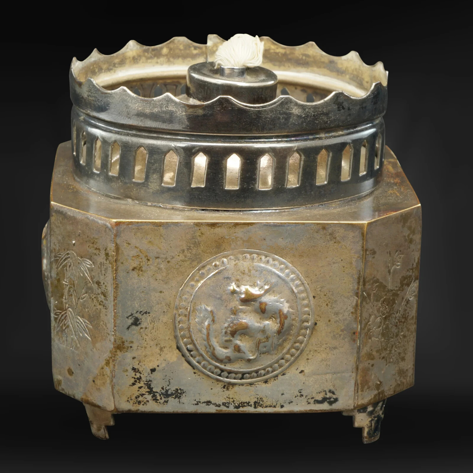 Hong Kong Paktong Oil Lamp Base c 1950