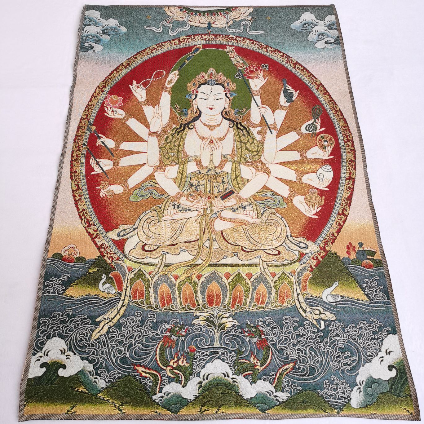 36″ Tibet Tibetan Cloth Silk 1000 Arms Guanyin Bodhisattva Tangka Thangka Mural1