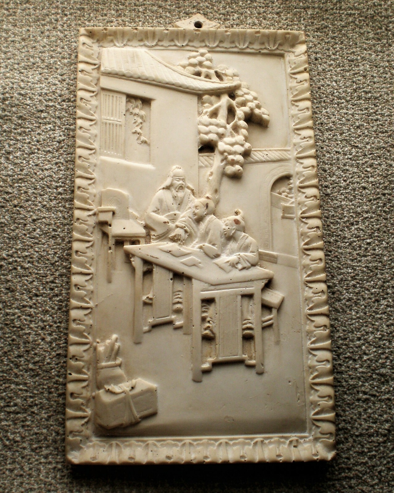 Vintage Oriental Asian Chinese Soapstone Bas Relief Wall Hanging Decor Plaque