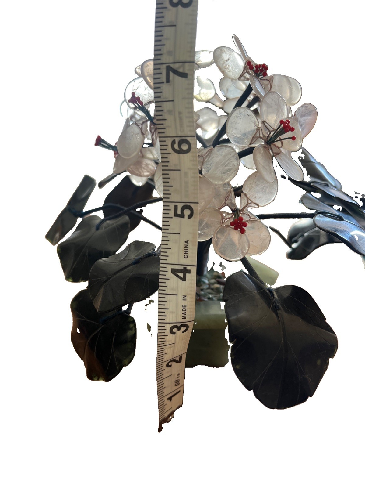 Unique VINTAGE CHINESE JADE STONE FLOWER TREE 7.5” Hand carved Tree