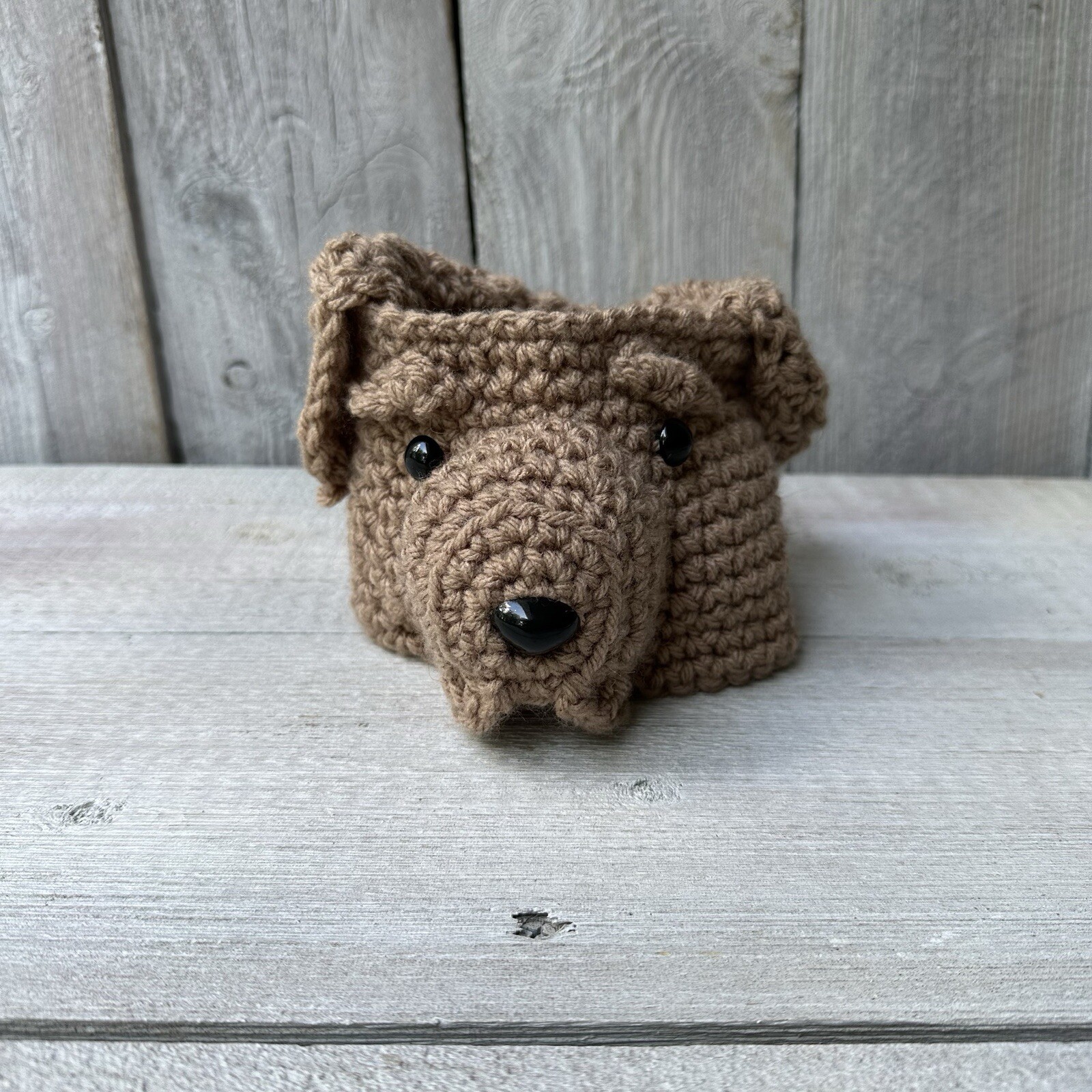 Handmade Crochet Winter Ear Warmer For Kids Brown Dog 3-6 Months