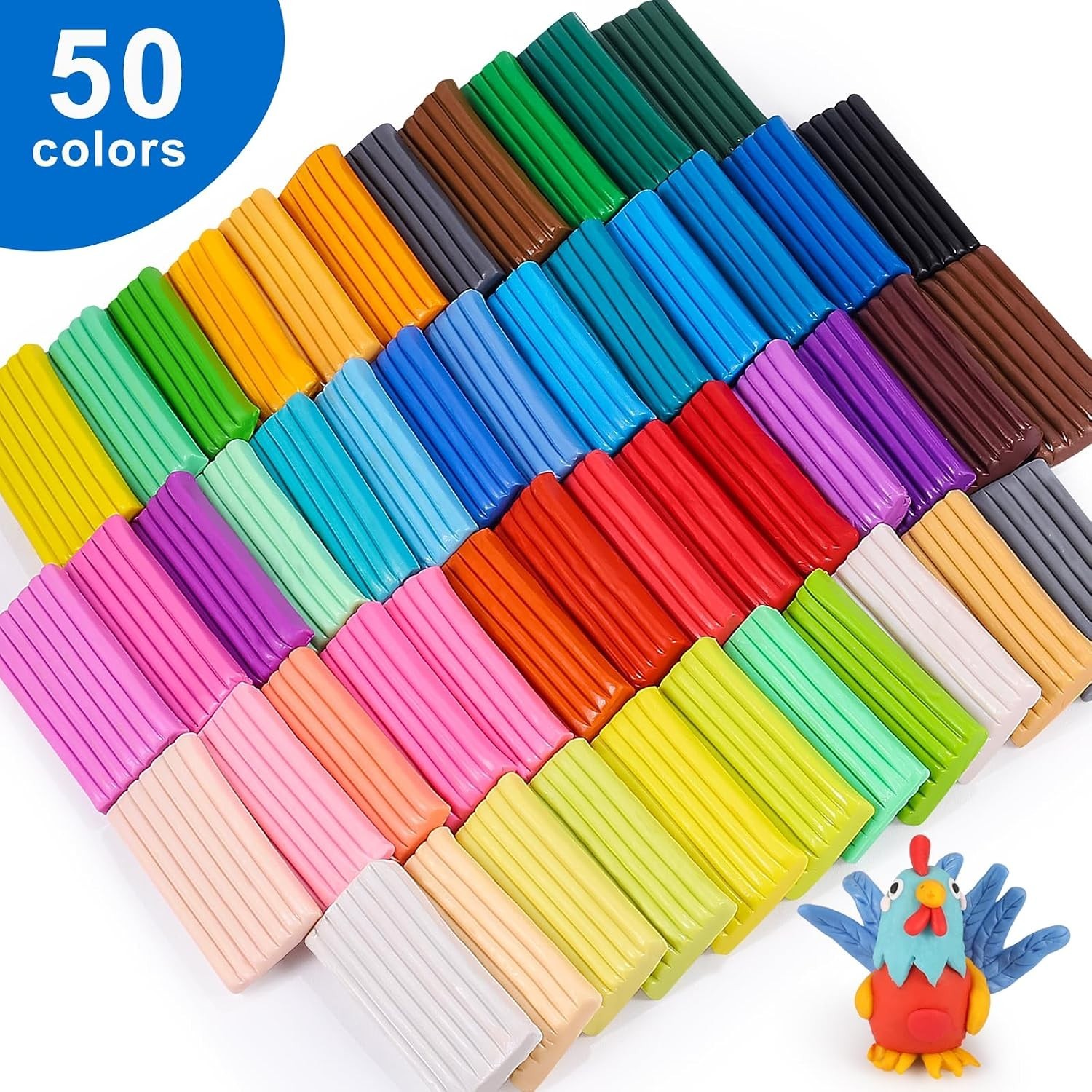 50-Color Non-Toxic Polymer Clay Oven Bake Kit with Sculpting Tools & Storage Box