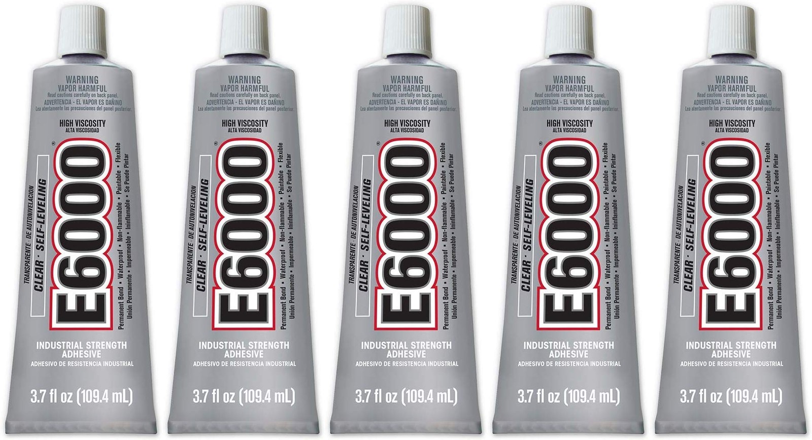 E6000 High Viscosity Adhesive, 3.7 Fluid Ounces – 5 Pack