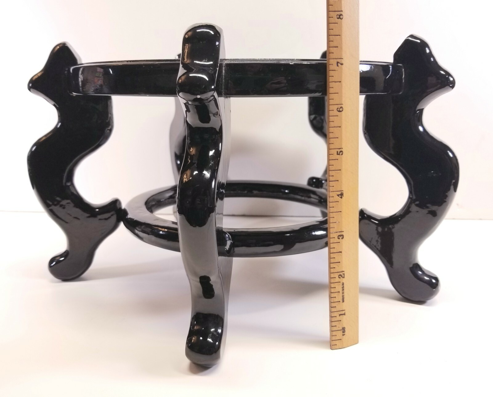 Vintage Large Chinese Black Lacquer Wood Stand 9.5″ Diam For Urn Plant Fish Bowl