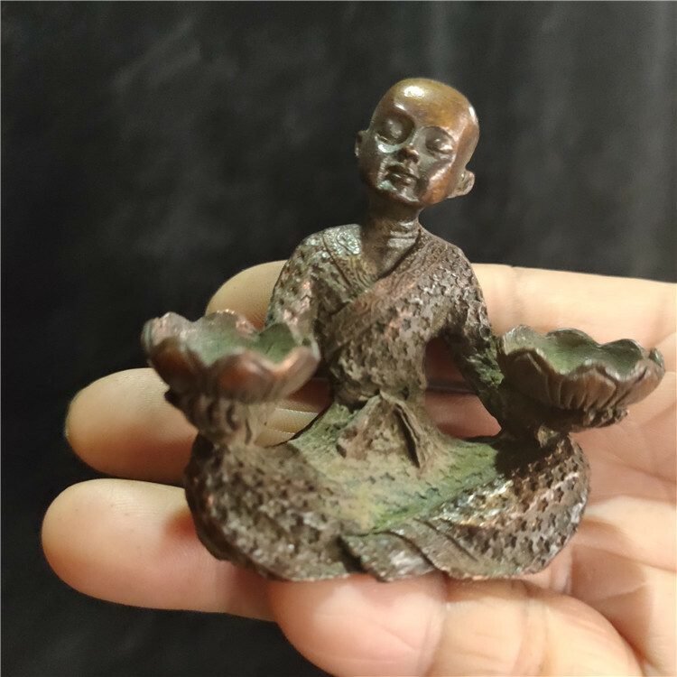 Collection Incense Sticks Antique Old Patina Copper Little Monk Buddha Ornaments