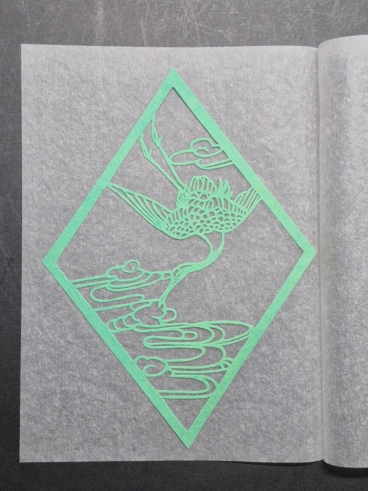 Unused Set of 6 Chinese Folk Art Paper cuts Crane (Hè) Designed