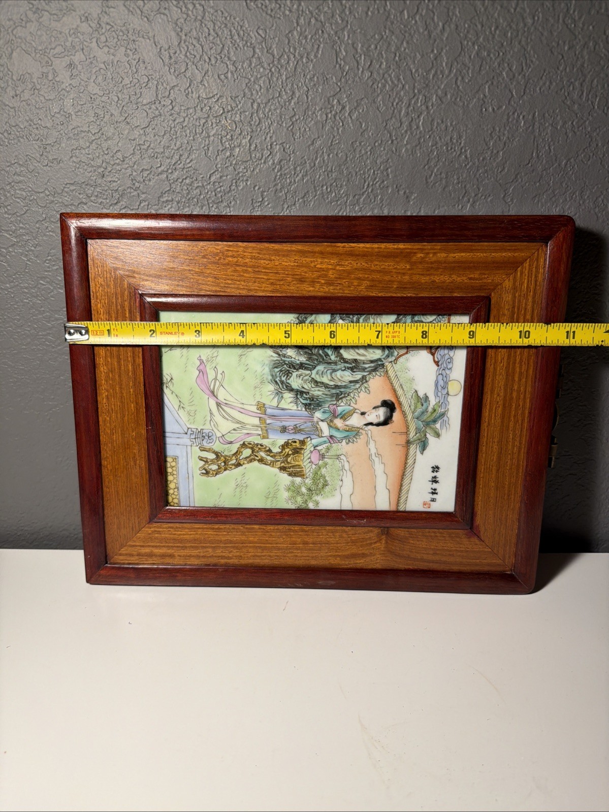 Vtg Chinese Porcelain Painting Interior Scene Plaque Republic Period 1940’s