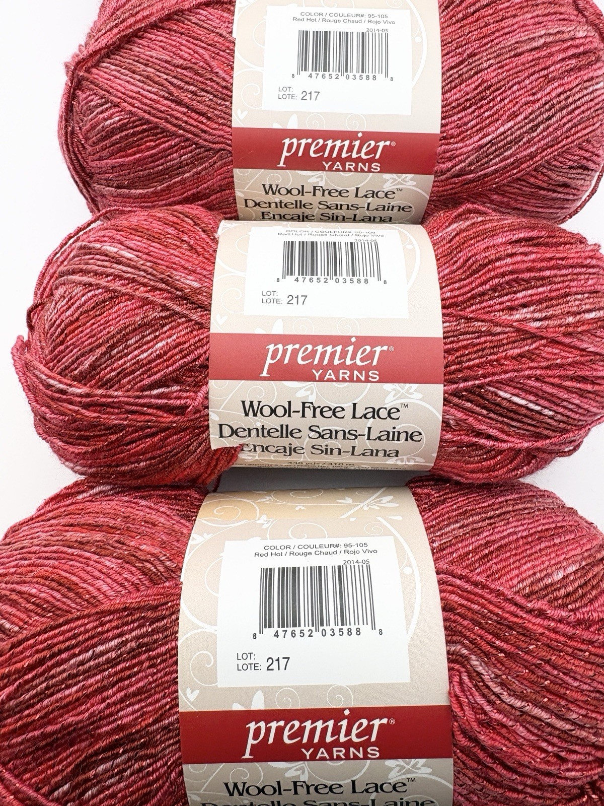 You Pick # of Skeins ~ Premier Wool-Free Lace Acrylic ’95-105 Red Hot’ 448yd