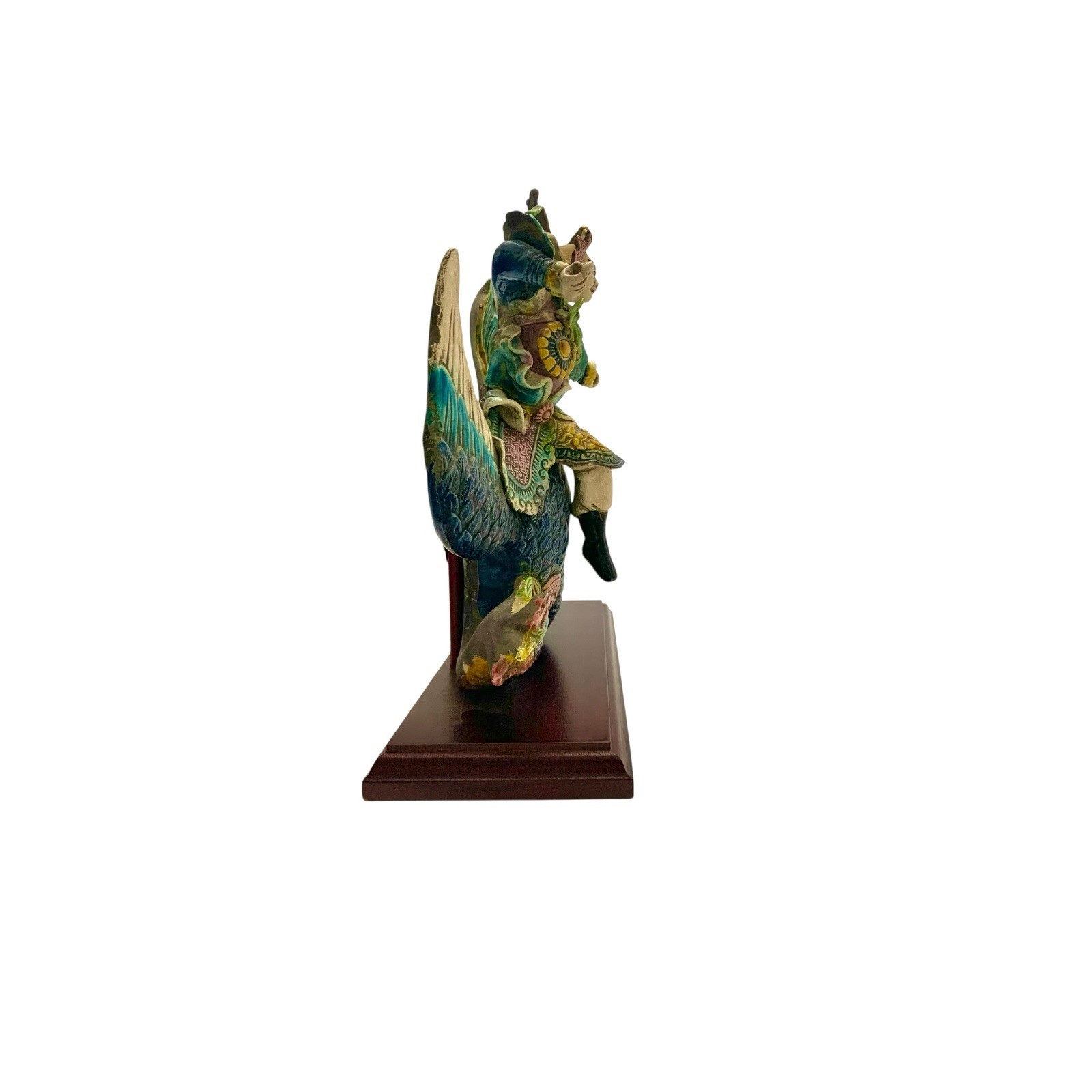 Chinese Figure on Phoenix Bird Oriental Roof Tile on Stand Vintage Asian Decor