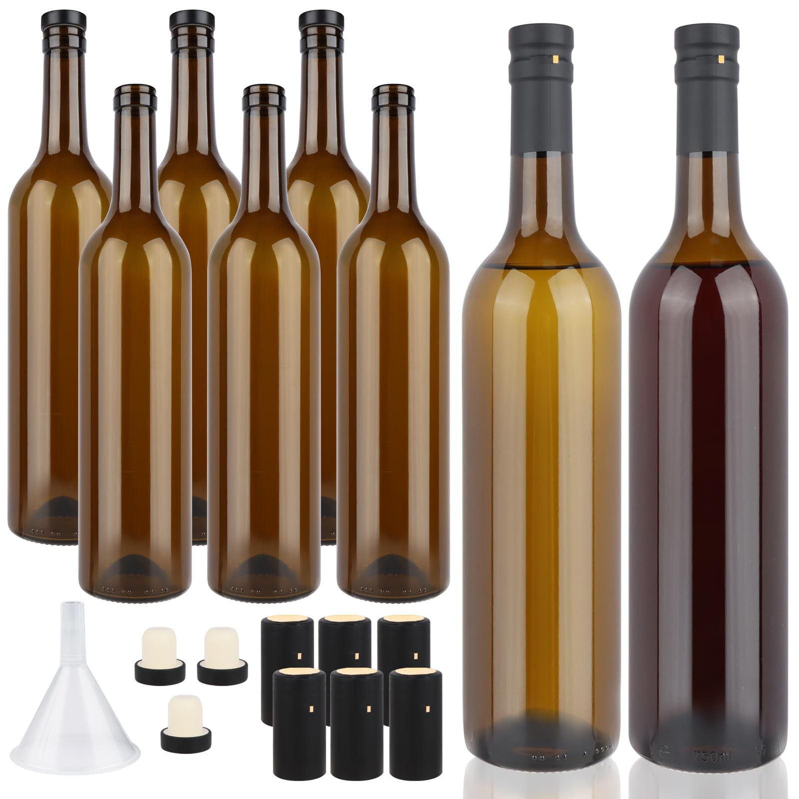 8 Pack 750ml Dark Amber Glass Bottles with Cork Lids and PVC Shrink , Empty H…