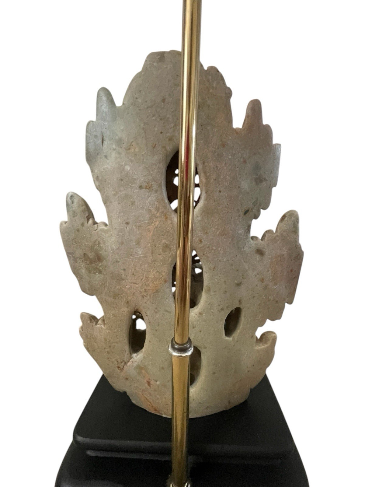 VTG 1940s Chinese Soapstone Floral Table Lamp Wood Base Chinoiserie 31”