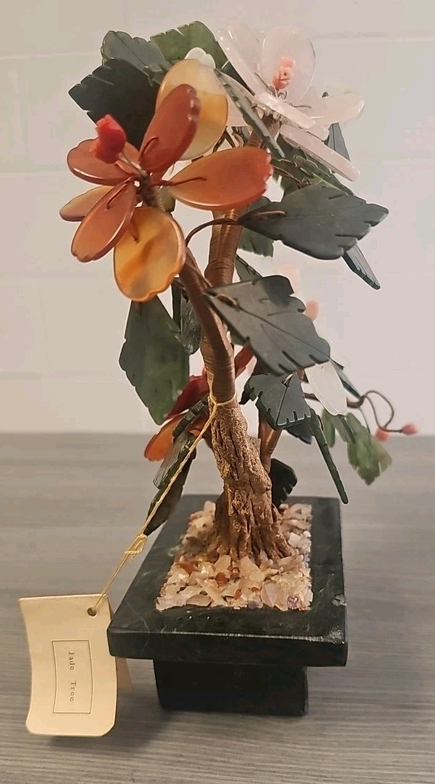 Mutli Color Jade & Gemstone Flowers In Pot Green Pink White Rust Brown 9.5″