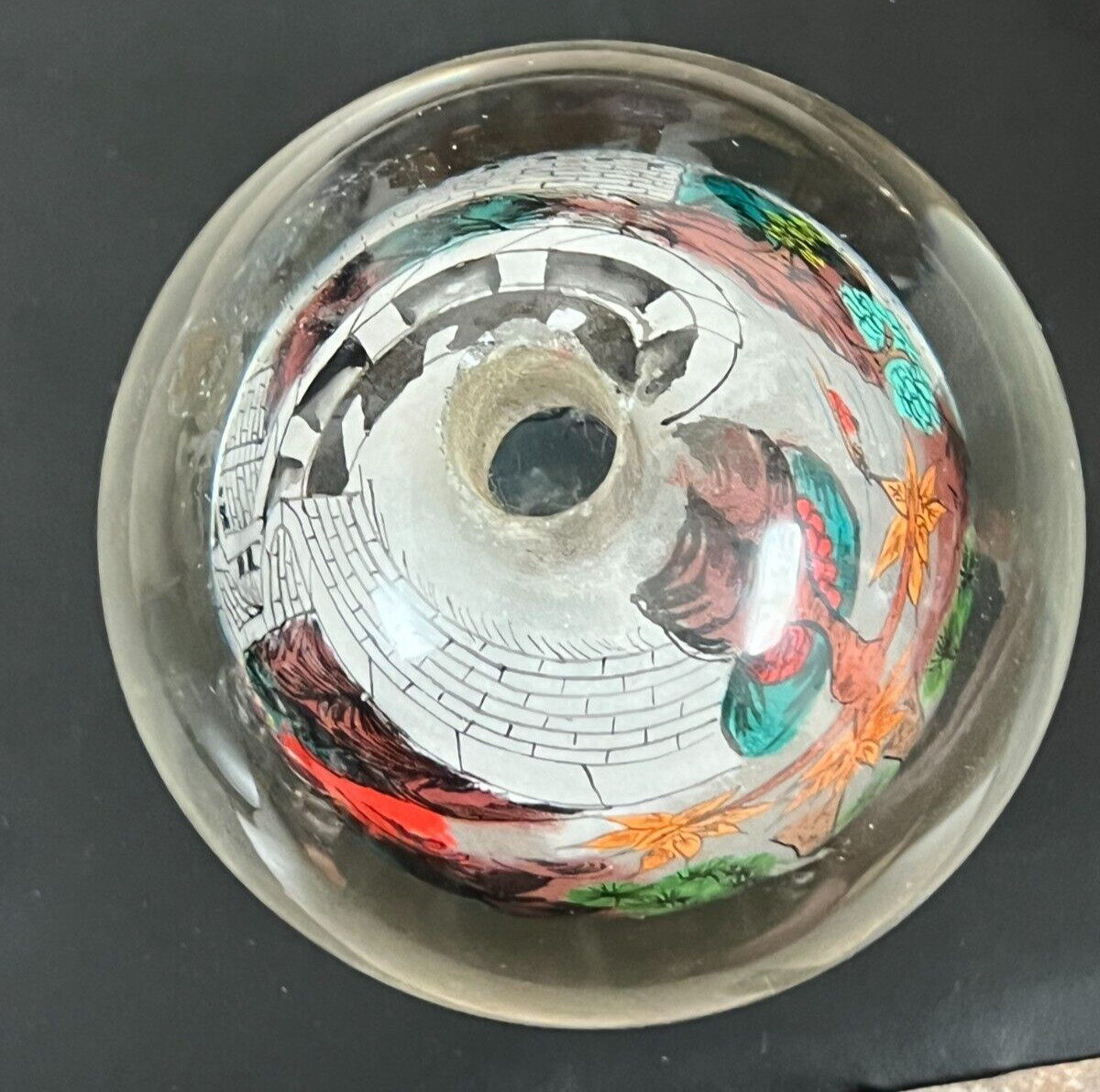 Chinese Handpainted Reverse Glass Painted Sphere Orb Globe Signed 3 1/2″Diameter