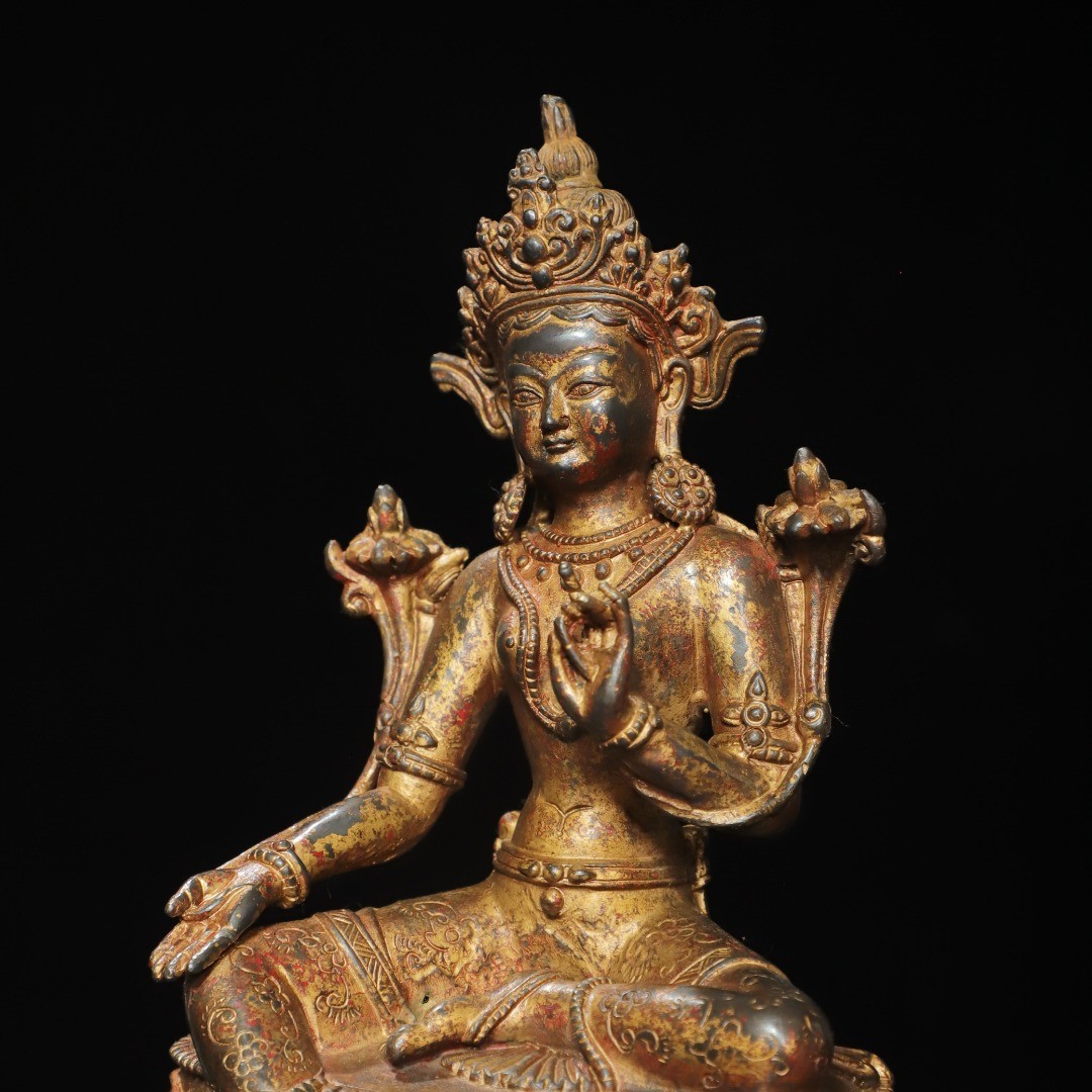Bronze with Gold Leaf [Green Tara] Statue of the Buddha