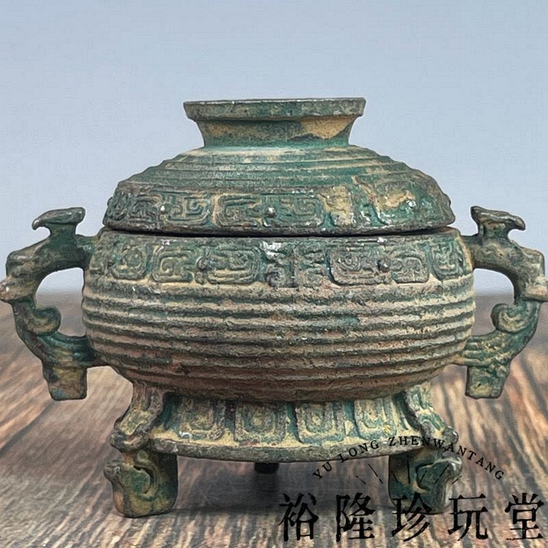 Antique Bronze Tripod Incense Burner Green Patina Home Decor Ornament