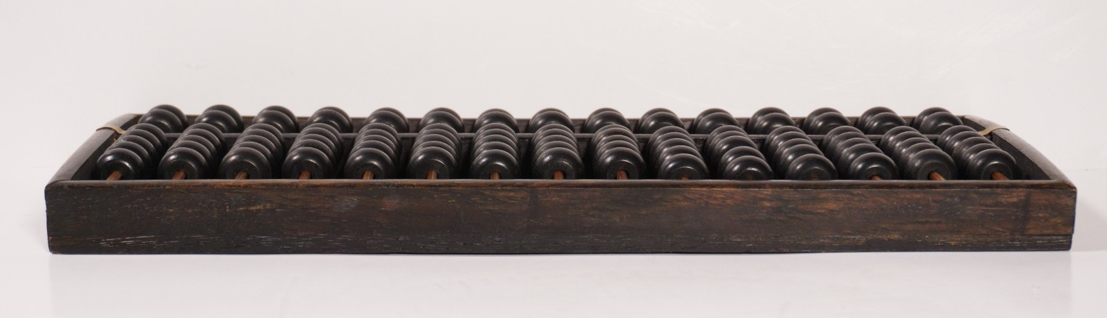 Vintage Wooden Abacus 105 Beads Two-Tone Black & Brown Wood Brass Accents (R4)