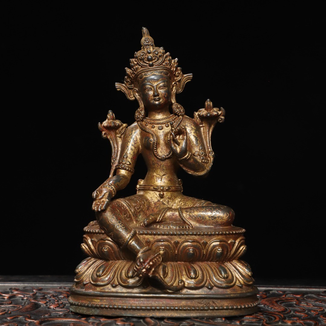 Bronze with Gold Leaf [Green Tara] Statue of the Buddha