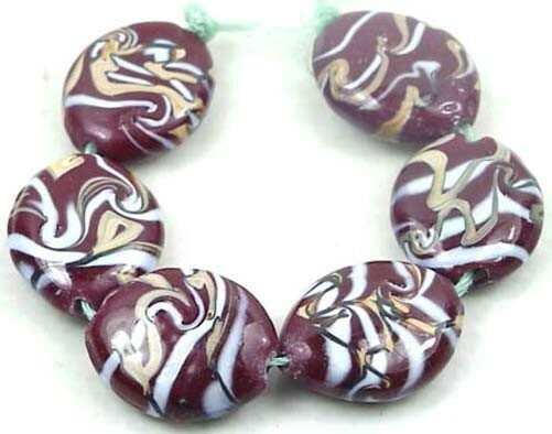 6 Lampwork Handmade Glass “Red River” Oval Beads 25x21mm
