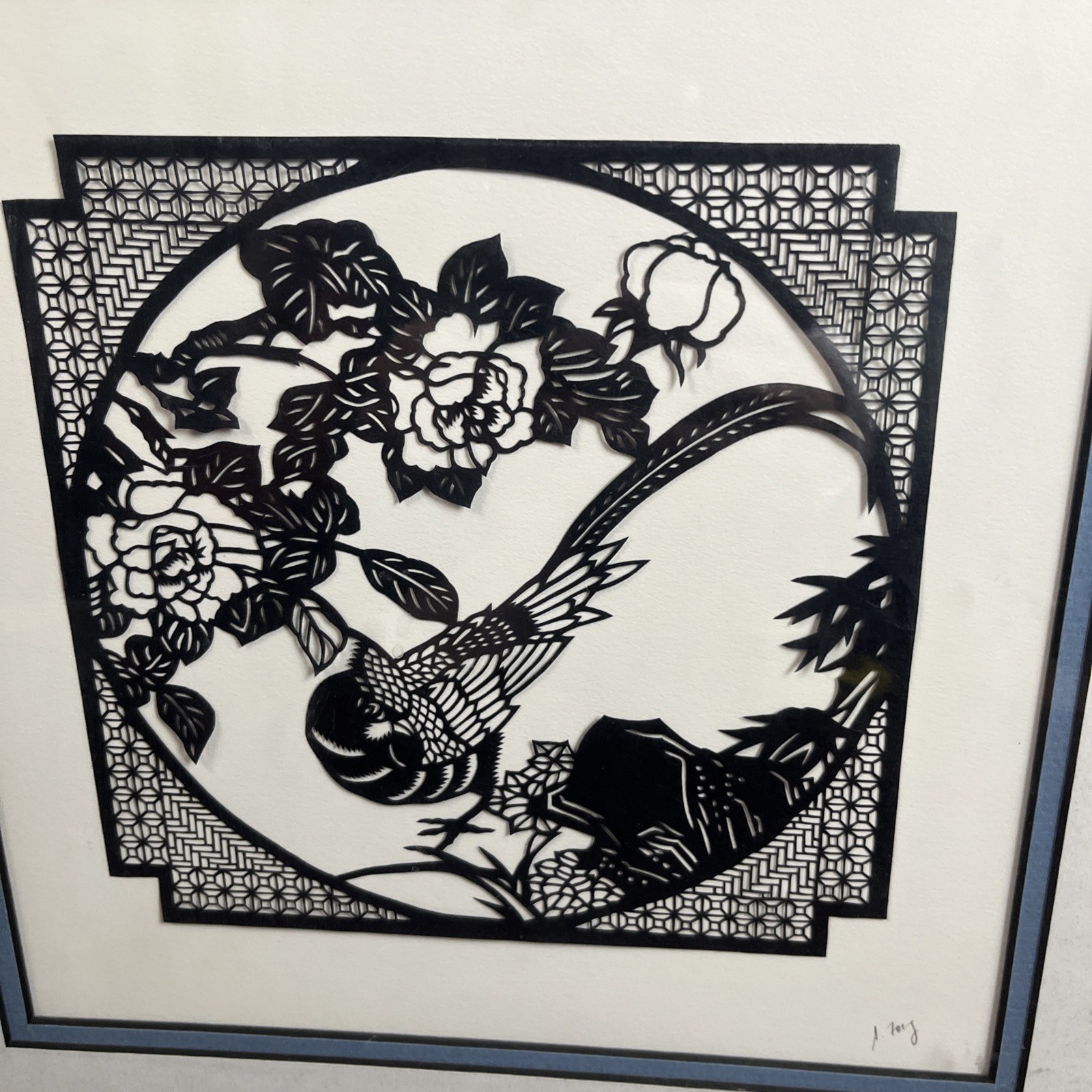 Vintage Chinese hand cut paper cutouts professionally framed Set 2