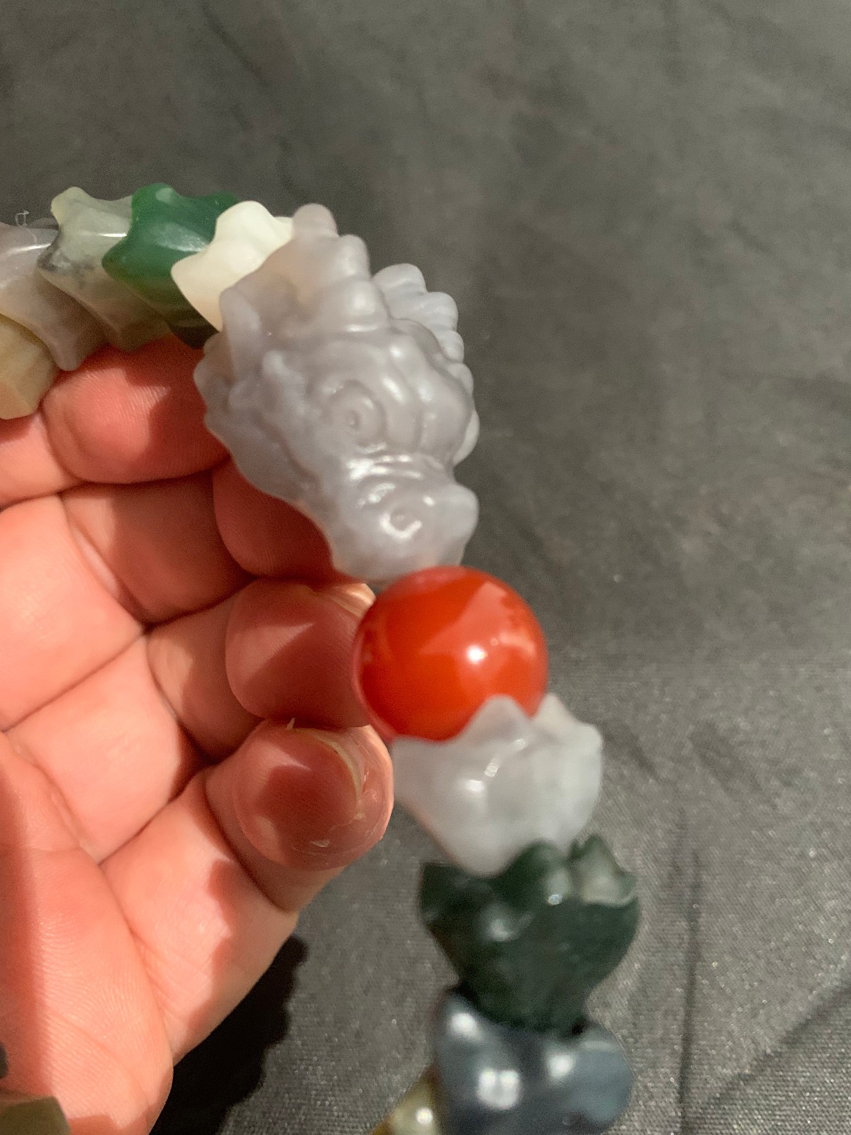 Rare Chinese Natural Multicolored Hetian Jade Hand Carved Beads Dragon Bracelet